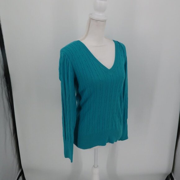 Old Navy Teal Cable Knit Style V-Neck Sweater Medium - Picture 4 of 8